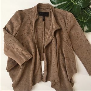 BCBG MaxAzria Suede Scalloped Blazer Tan Small